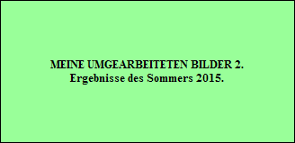 MEINE UMGEARBEITETEN BILDER 2.
Ergebnisse des Sommers 2015.