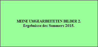MEINE UMGEARBEITETEN BILDER 2.
Ergebnisse des Sommers 2015.